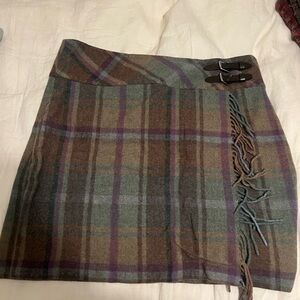Ralph Lauren Plaid Wool Skirt with Buckle Accents